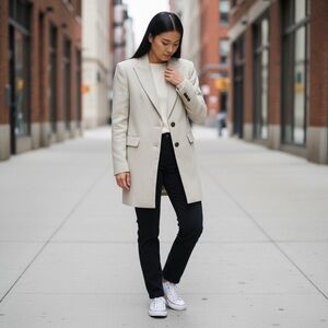 ZARA - Linen Blend Fitted Coat in Oatmeal - M - 2573/540/710